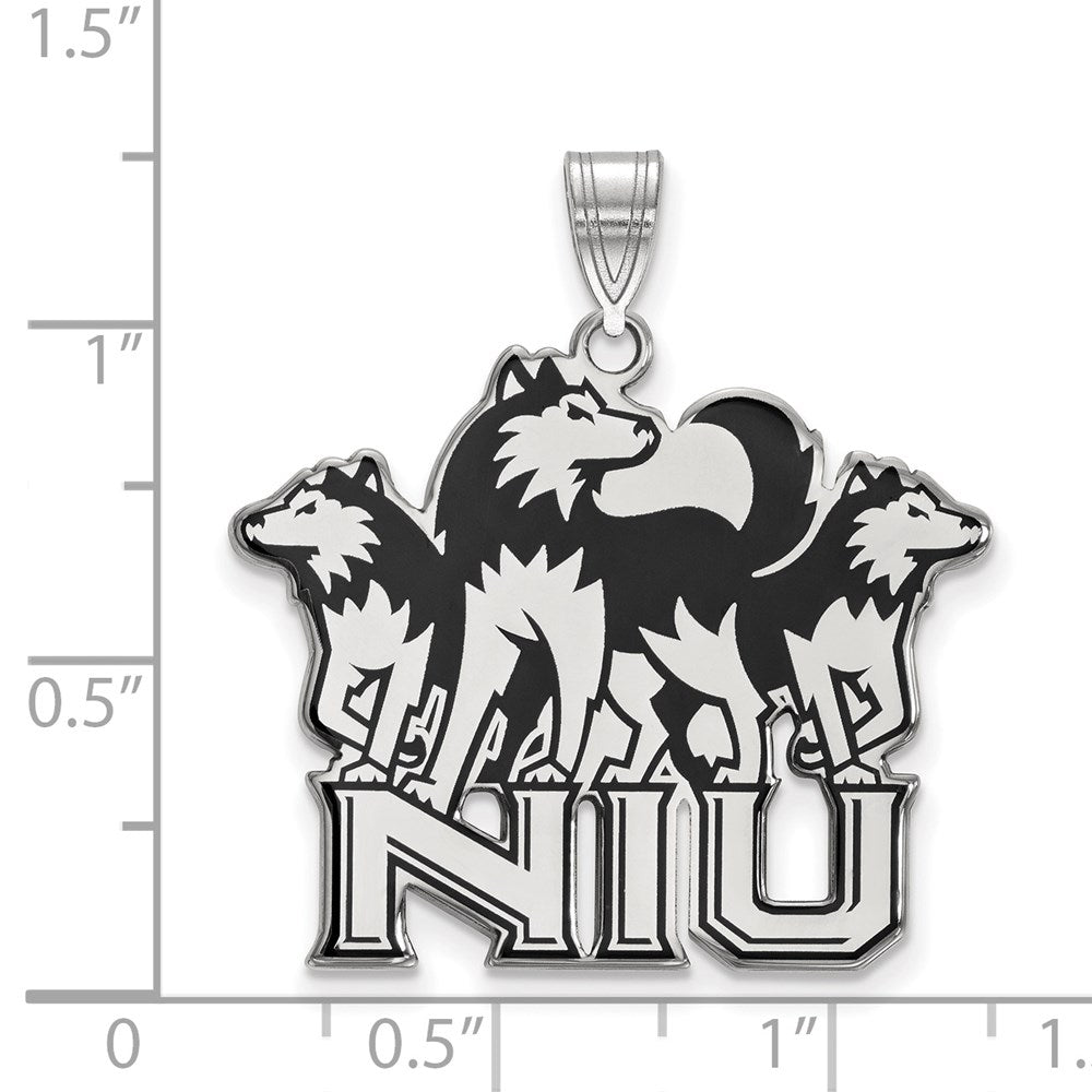 Sterling Silver Rhodium-plated Northern Illinois U. XL Enamel Pendant