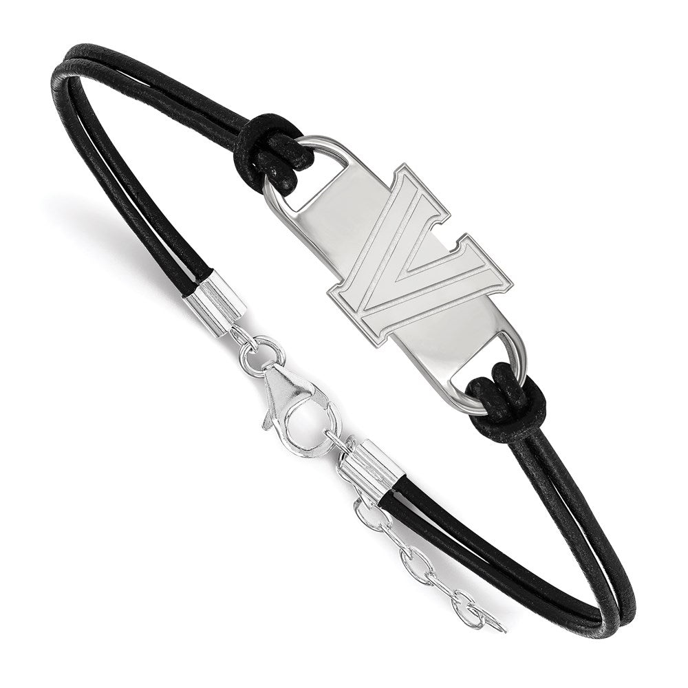 Sterling Silver Rhodium-plated Villanova University Leather Bracelet