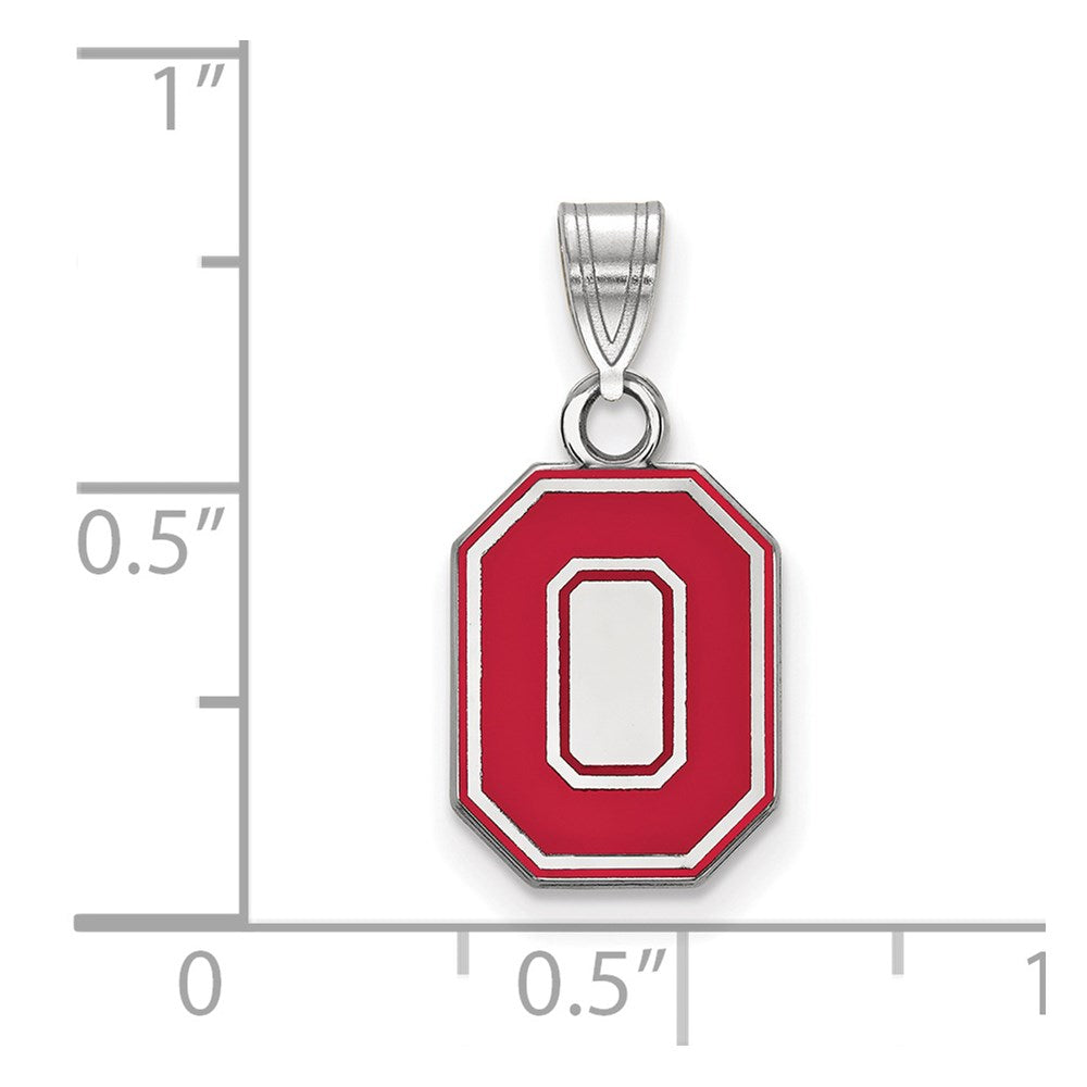 Sterling Silver Rhodium-plated Ohio State U. Small Enamel Pendant
