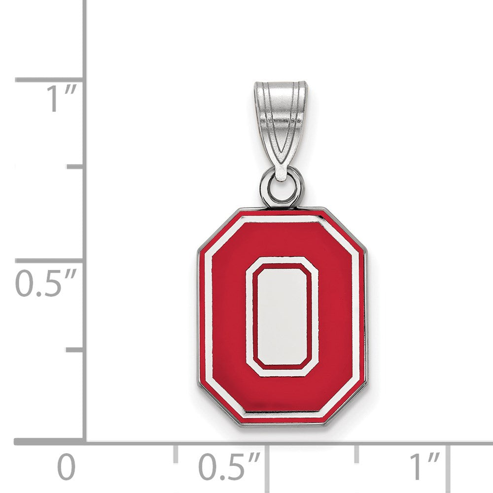 Sterling Silver Rhodium-plated Ohio State U. Medium Enamel Pendant