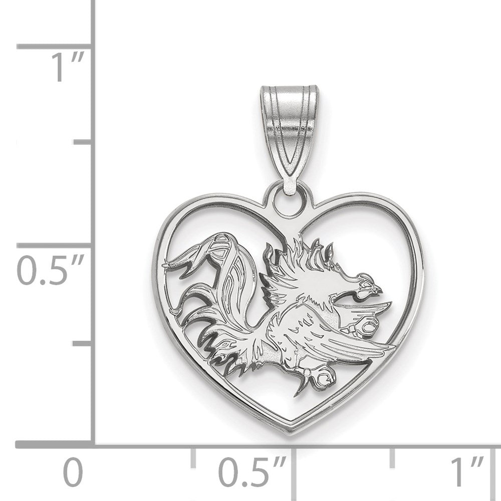 Sterling Silver Rhodium-plated U. of South Carolina Heart Pendant