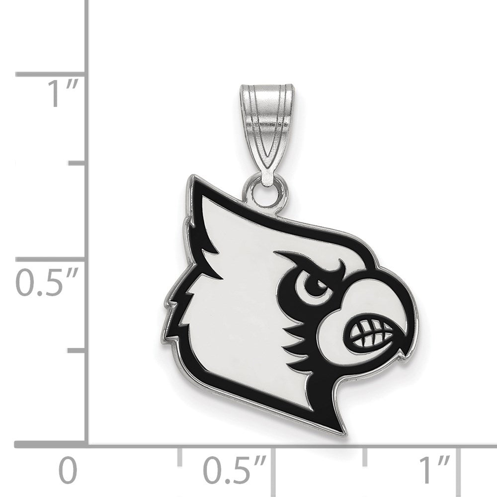 Sterling Silver Rhodium-plated U. of Louisville Large Enamel Pendant