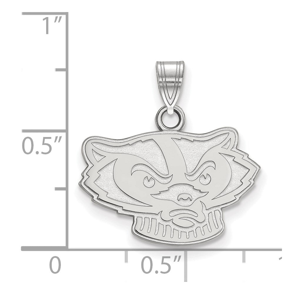 Sterling Silver Rhodium-plated University of Wisconsin Small Pendant