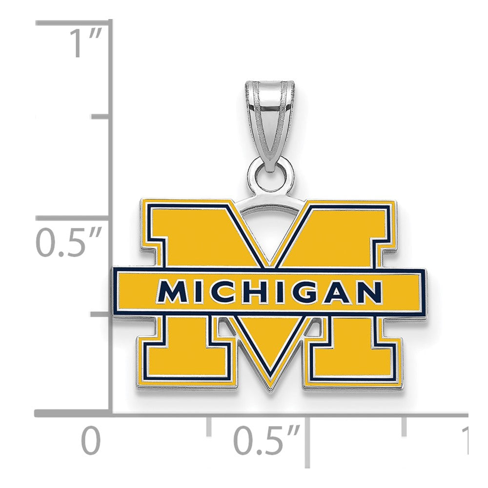 Sterling Silver Rhodium-plated U. of Michigan Small Enamel Pendant