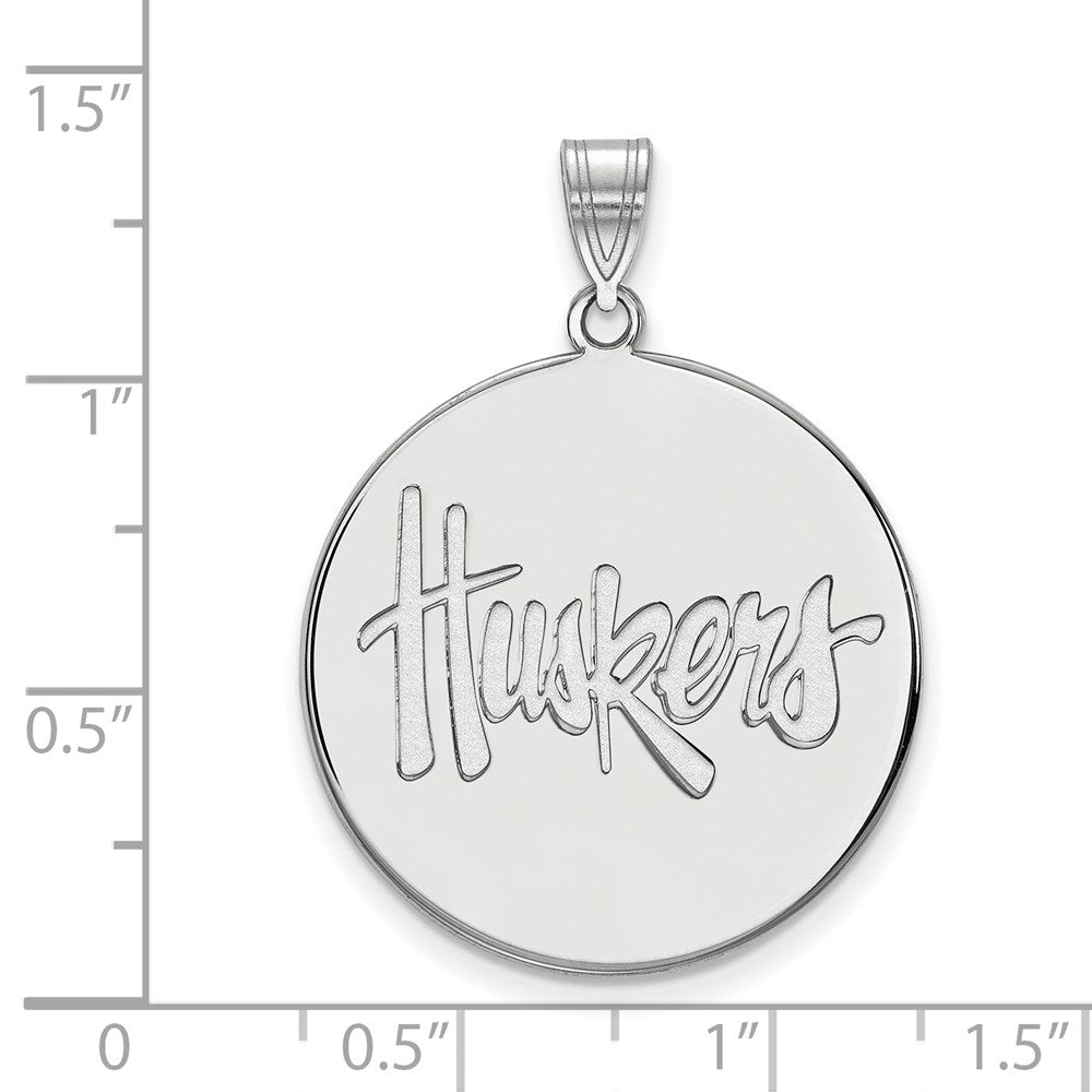 Sterling Silver Rhodium-plated University of Nebraska XL Disc Pendant