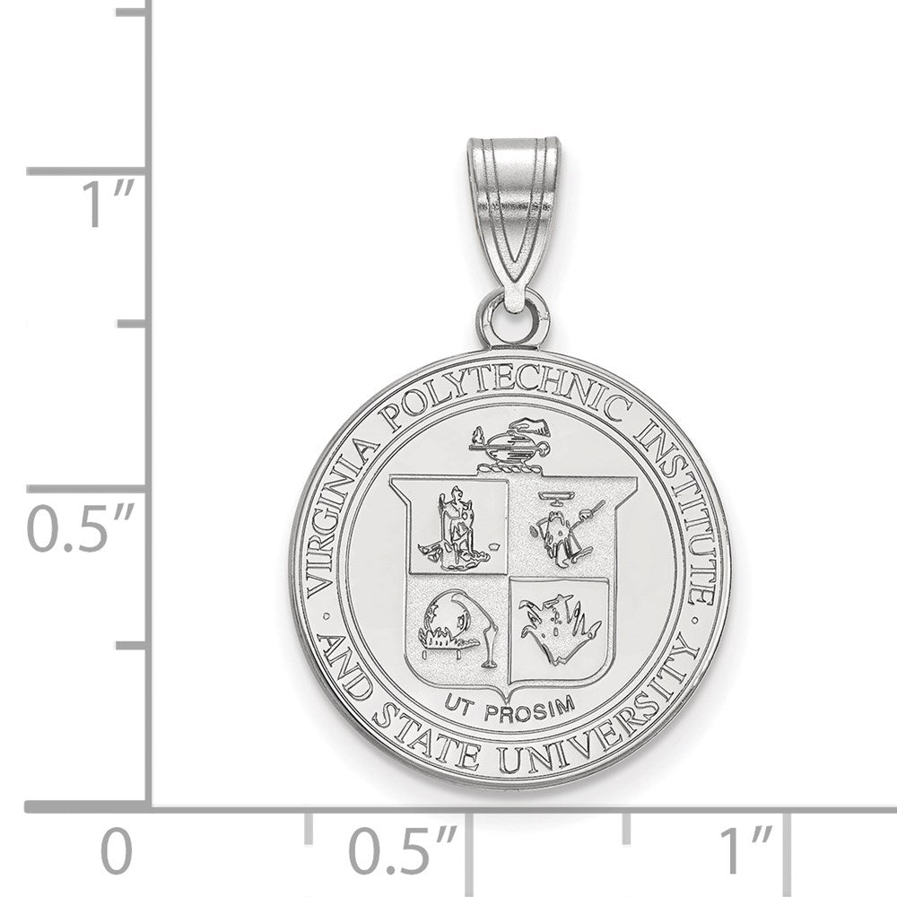 Sterling Silver Rhodium-plated Virginia Tech Large Crest Pendant