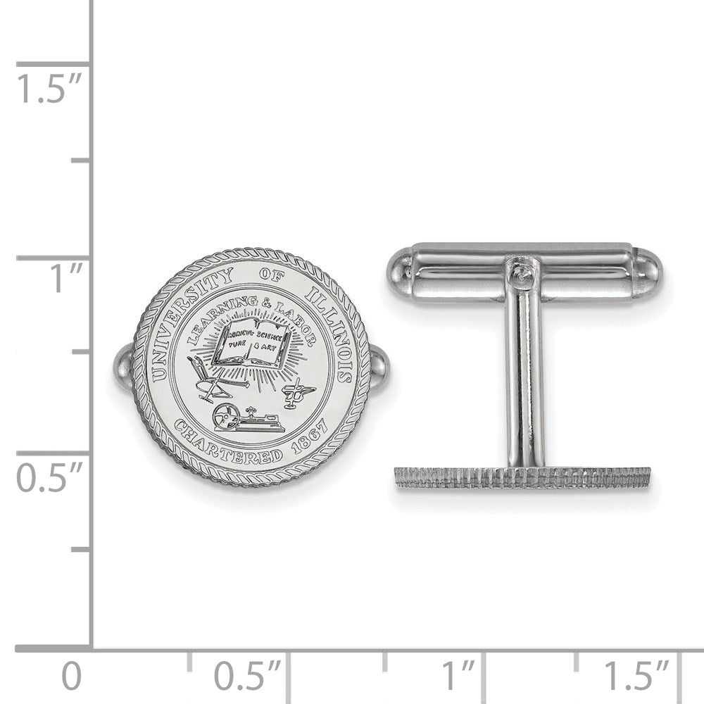 Sterling Silver Rhodium-plated University of Illinois Crest Cuff Links