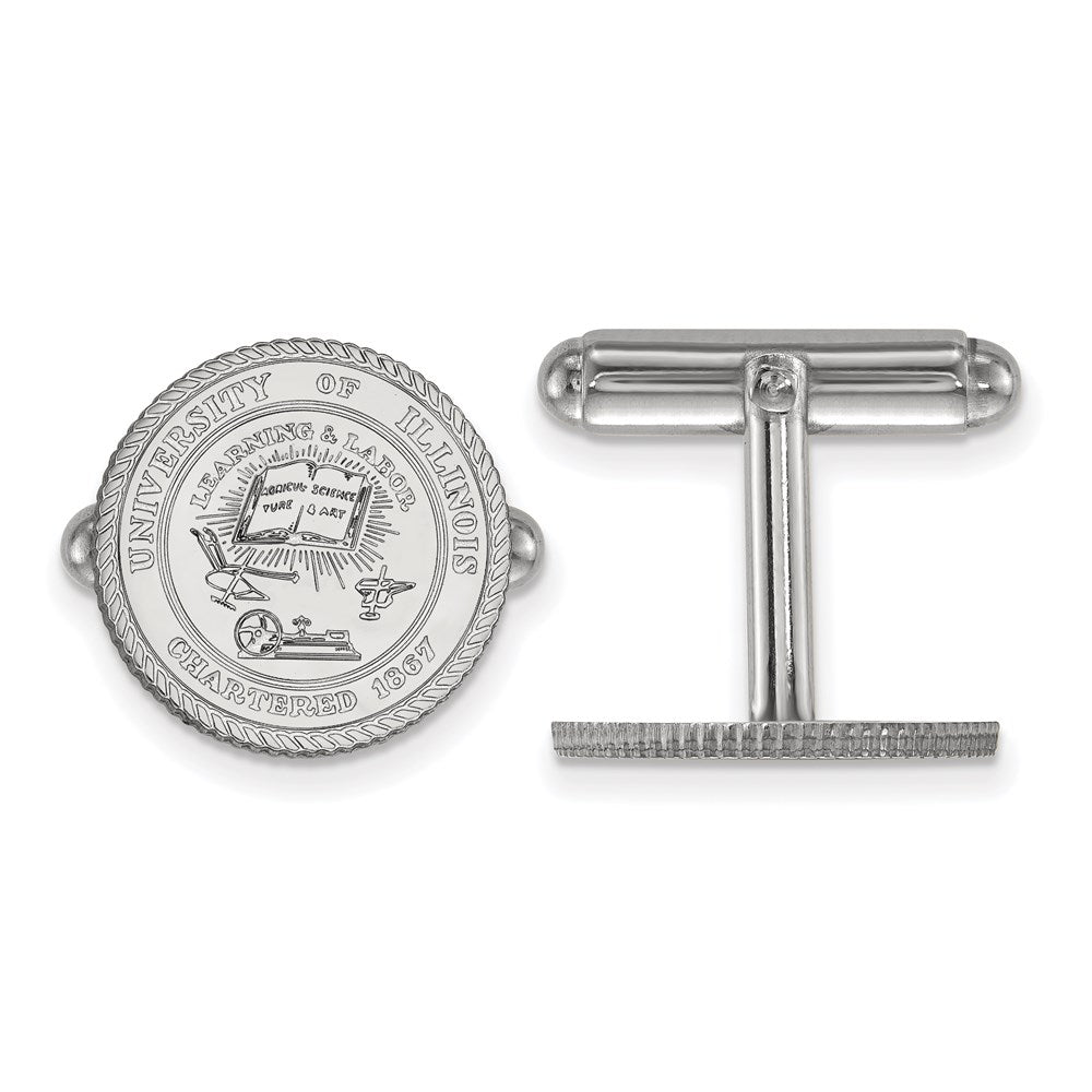 Sterling Silver Rhodium-plated University of Illinois Crest Cuff Links