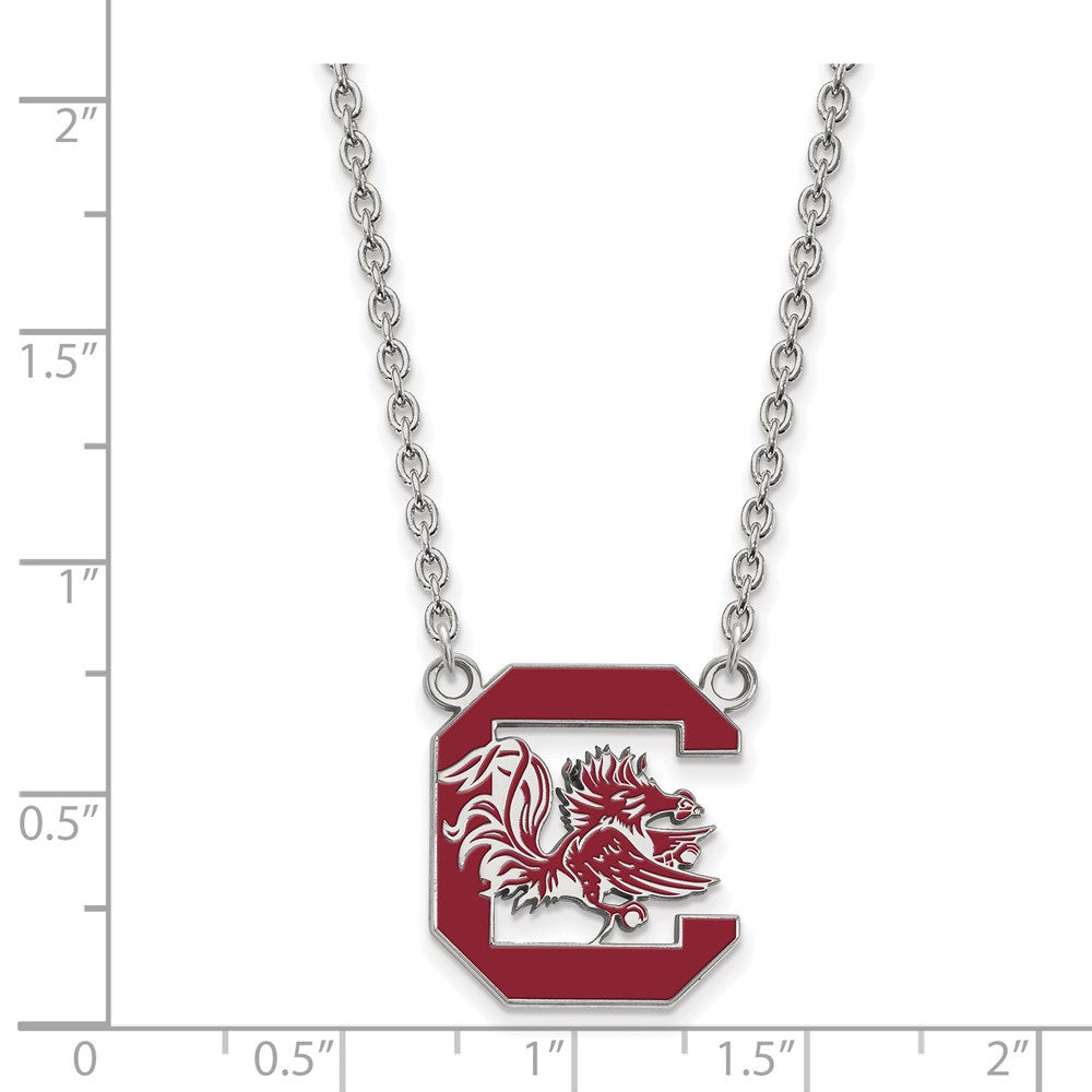 Sterling Silver Rhodium-plated U. of So. Carolina Large Enamel Necklace