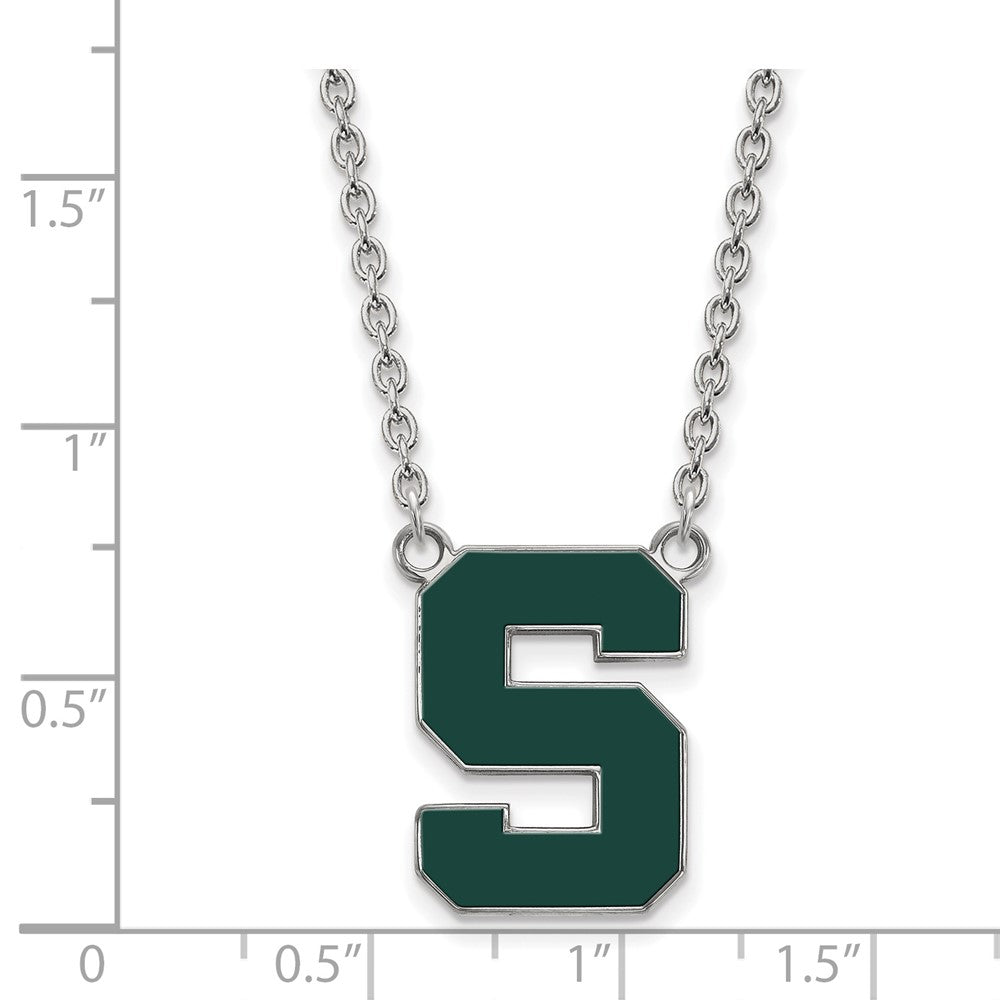 Sterling Silver Rhodium-plated Michigan State U. Enamel Necklace