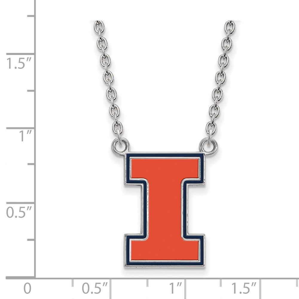 Sterling Silver Rhodium-plated University of Illinois Large Enamel Necklace