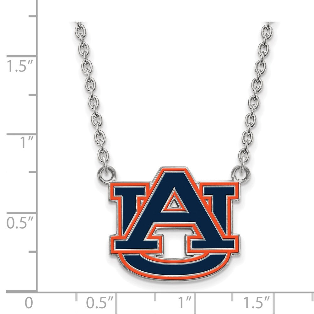 Sterling Silver Rhodium-plated Auburn University Large Enamel Necklace