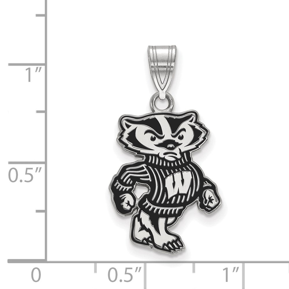 Sterling Silver Rhodium-plated U. of Wisconsin Large Enamel Pendant