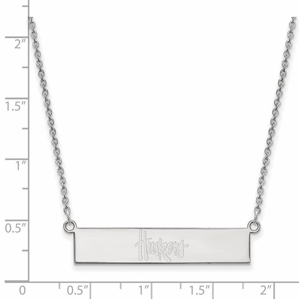 Sterling Silver Rhodium-plated U. of Nebraska Small Bar Necklace