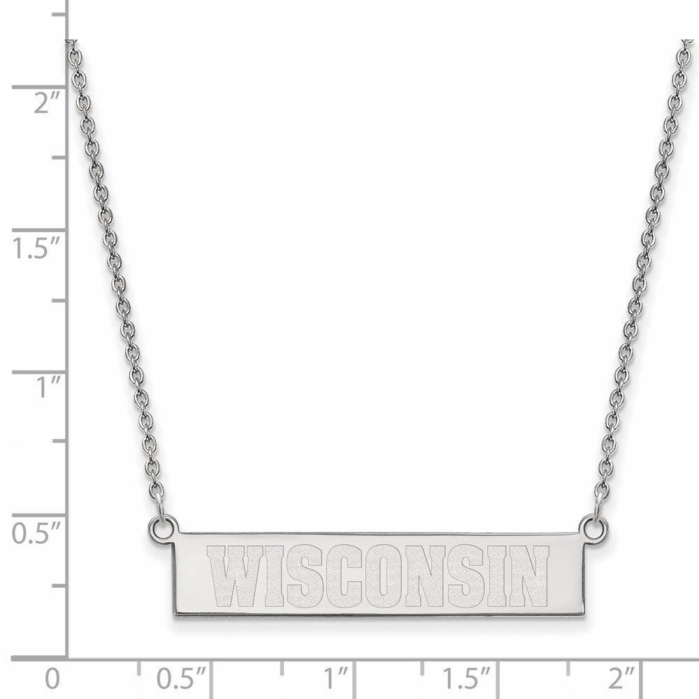 Sterling Silver Rhodium-plated University of Wisconsin Bar Necklace