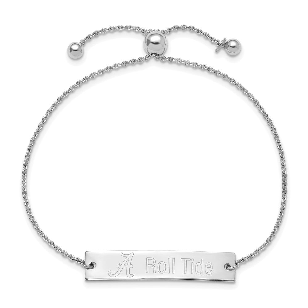 Sterling Silver Rhod-pl University of Alabama Name Bar Adj Bracelet