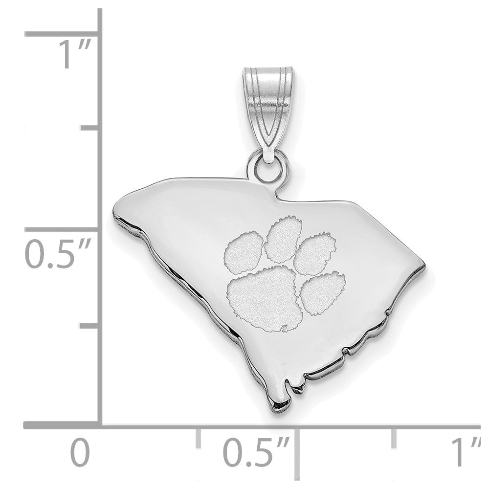 Sterling Silver Rhod-pl Clemson University State Pendant