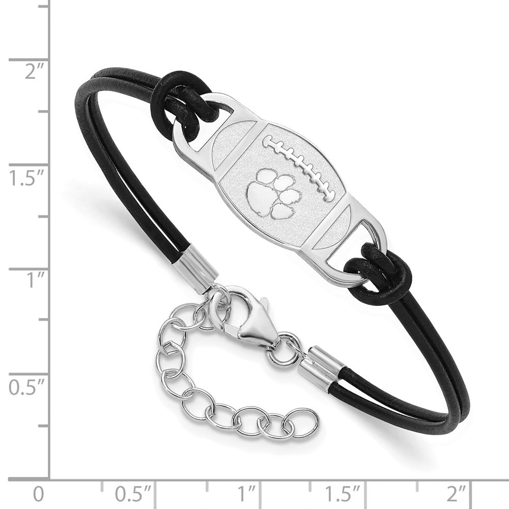 Sterling Silver Rhod-pl Clemson University Football Leather Bracele