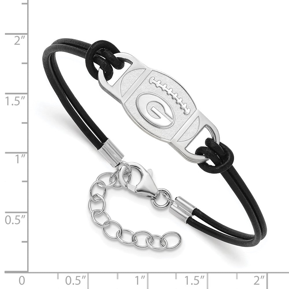 Sterling Silver Rhod-pl University of Georgia Football Leather Brac