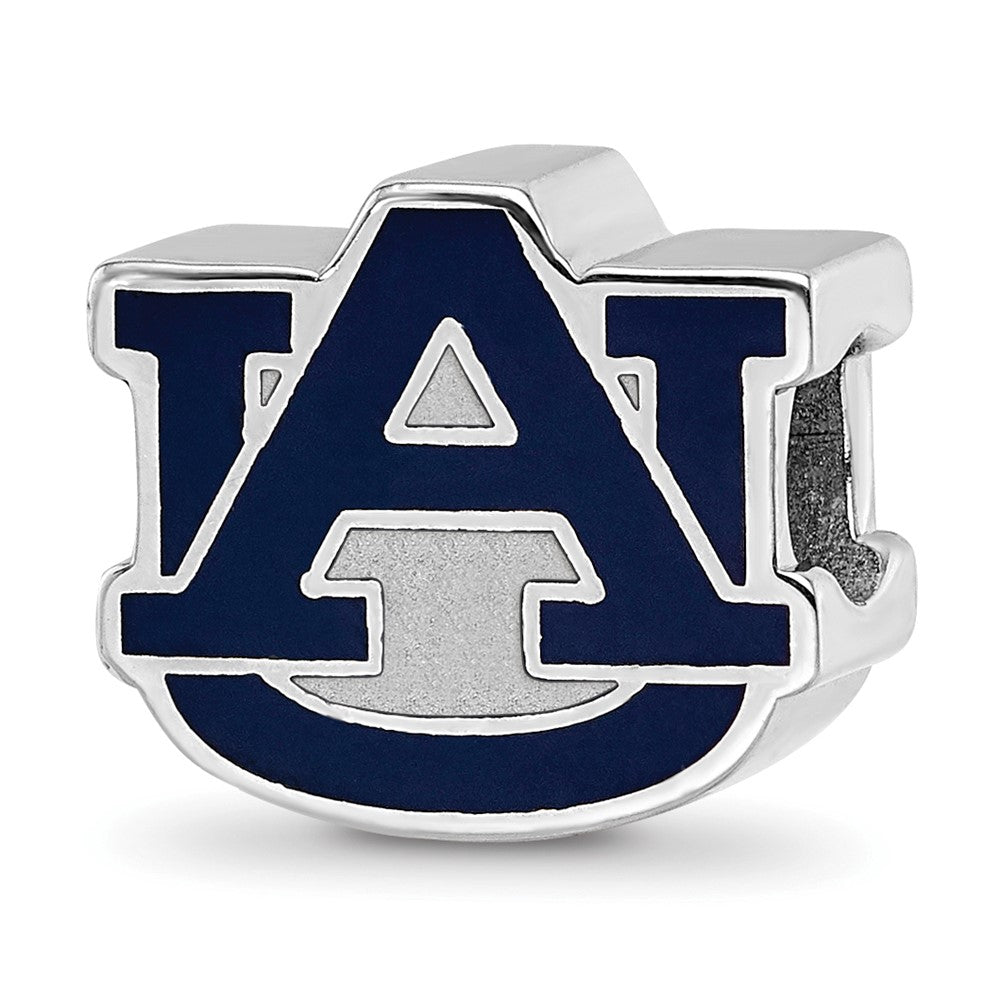 Sterling Silver Rhodium-plated Auburn University A-U Enamel Bead