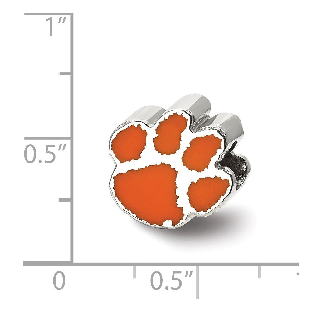 Sterling Silver Rhodium-plated Clemson University Enamel Logo Bead