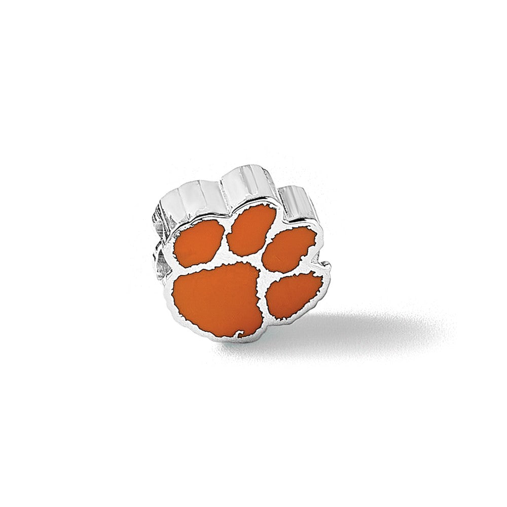 Sterling Silver Rhodium-plated Clemson University Enamel Logo Bead