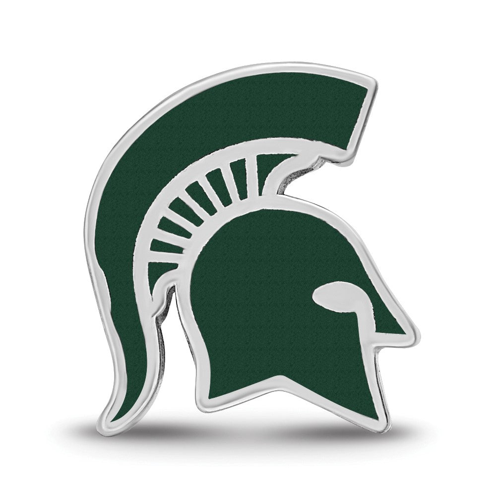 Sterling Silver Rhodium-plated Michigan State U. Spartan Enamel Bead