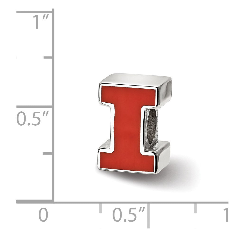 Sterling Silver Rhodium-plated University of Illinois Enamel Logo Bead