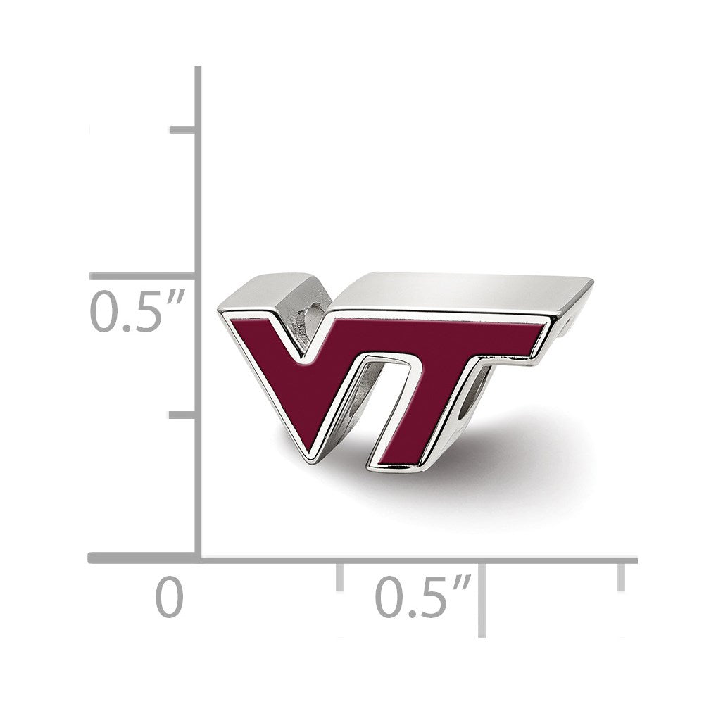 Sterling Silver Rhodium-plated Virginia Tech V-T Enamel Logo Bead
