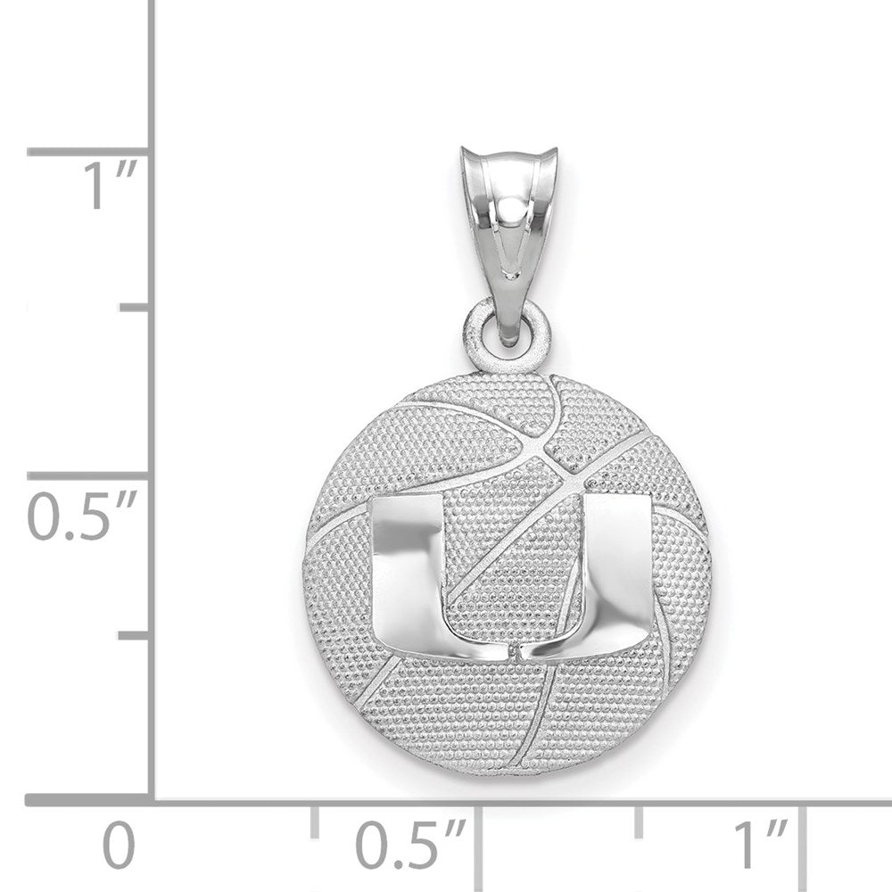 Sterling Silver Rhodium-plated U. of Miami Basketball Pendant