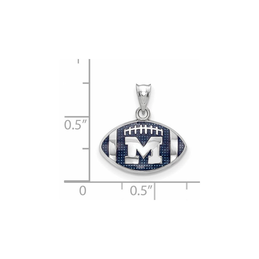 Sterling Silver Rhodium-plated U. of Michigan Enamel Football Pendant