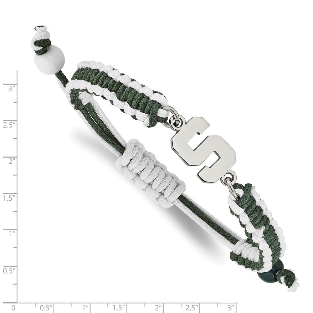 Stainless Steel Michigan State U. Adjustable Cord Bracelet
