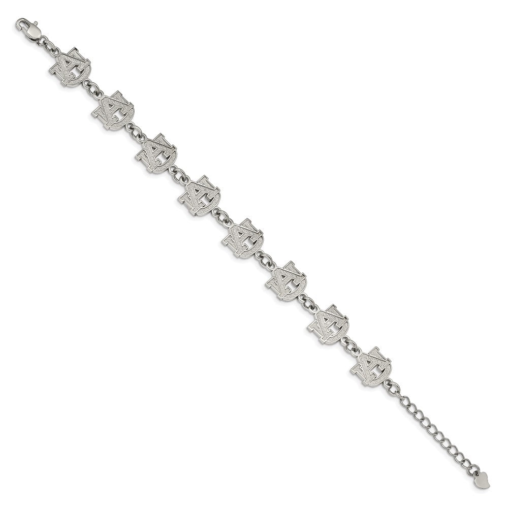 Stainless Steel Auburn University A-U Link Bracelet with 1.5 inch Ext