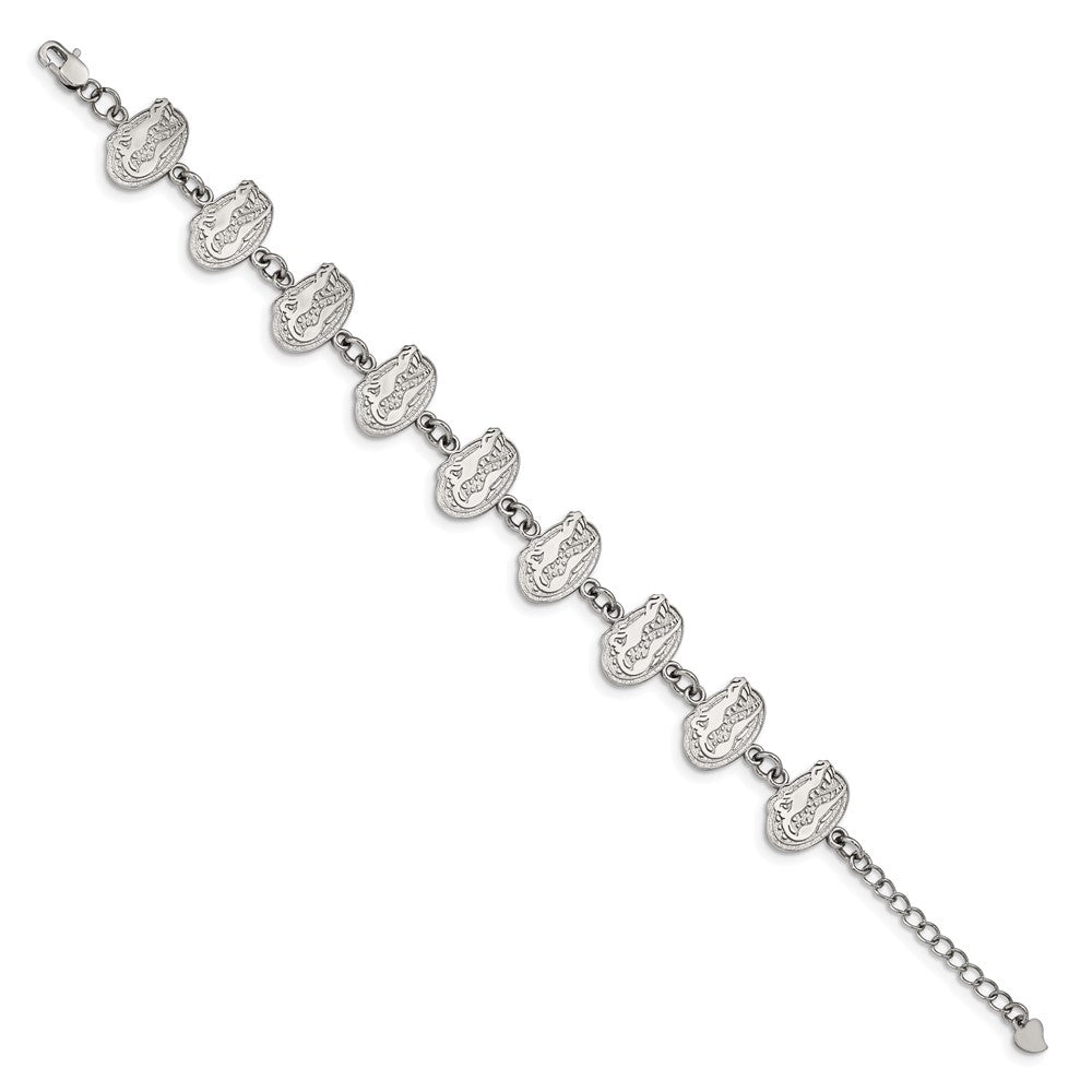 Stainless Steel U. of Florida Gator Link Bracelet with 1.5 in Ext