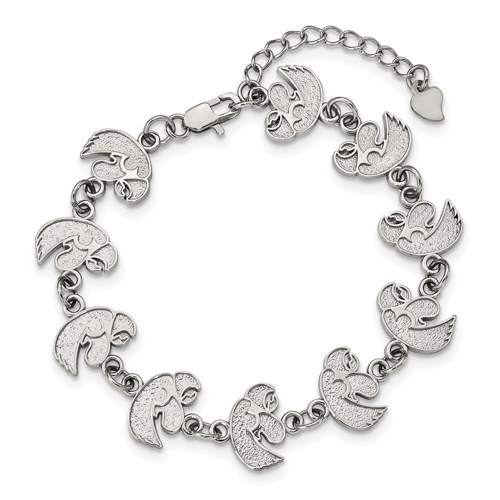 Stainless Steel University of Iowa Links Bracelet with 1.5 in Ext