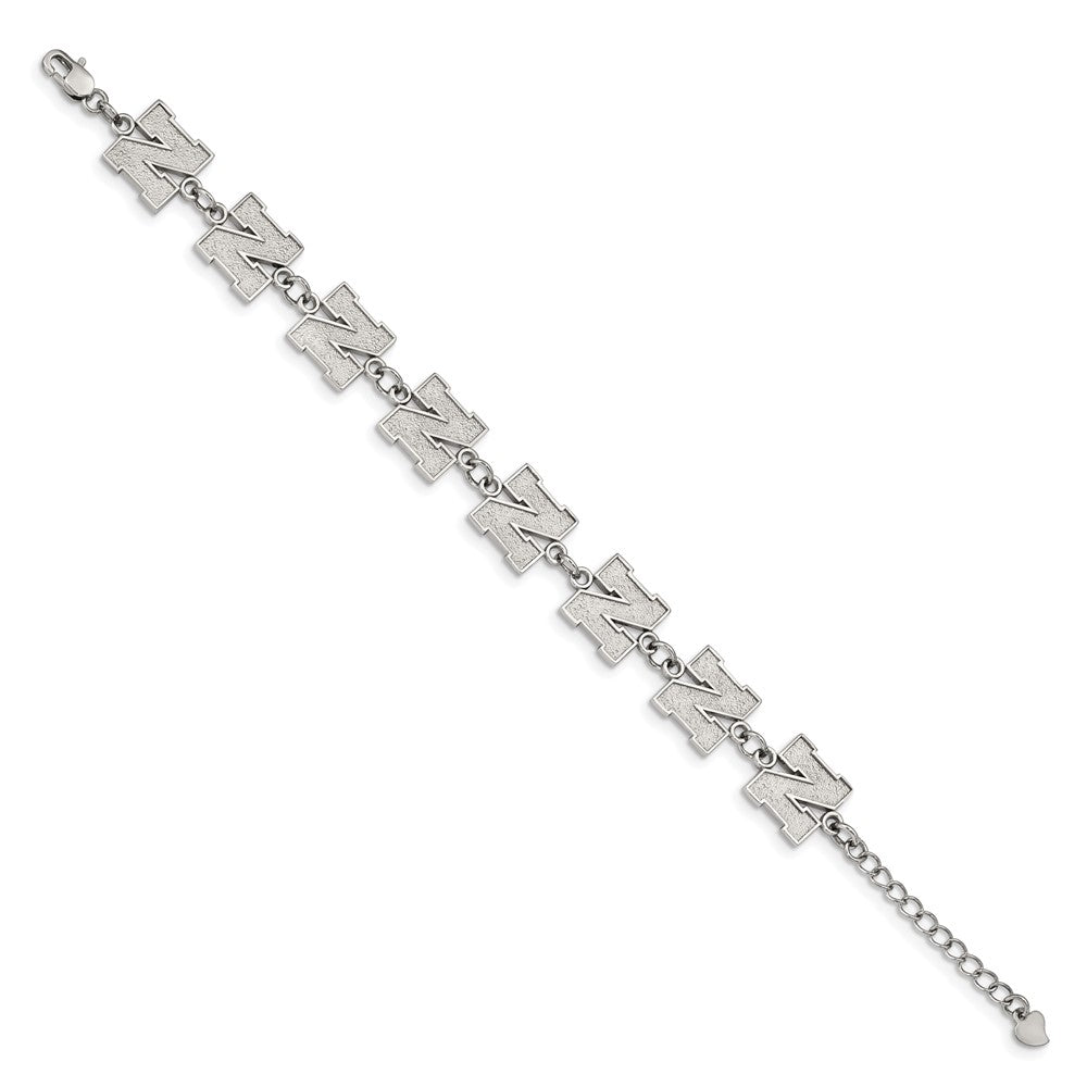 Stainless Steel University of Nebraska Bracelet with 1.5 in Ext