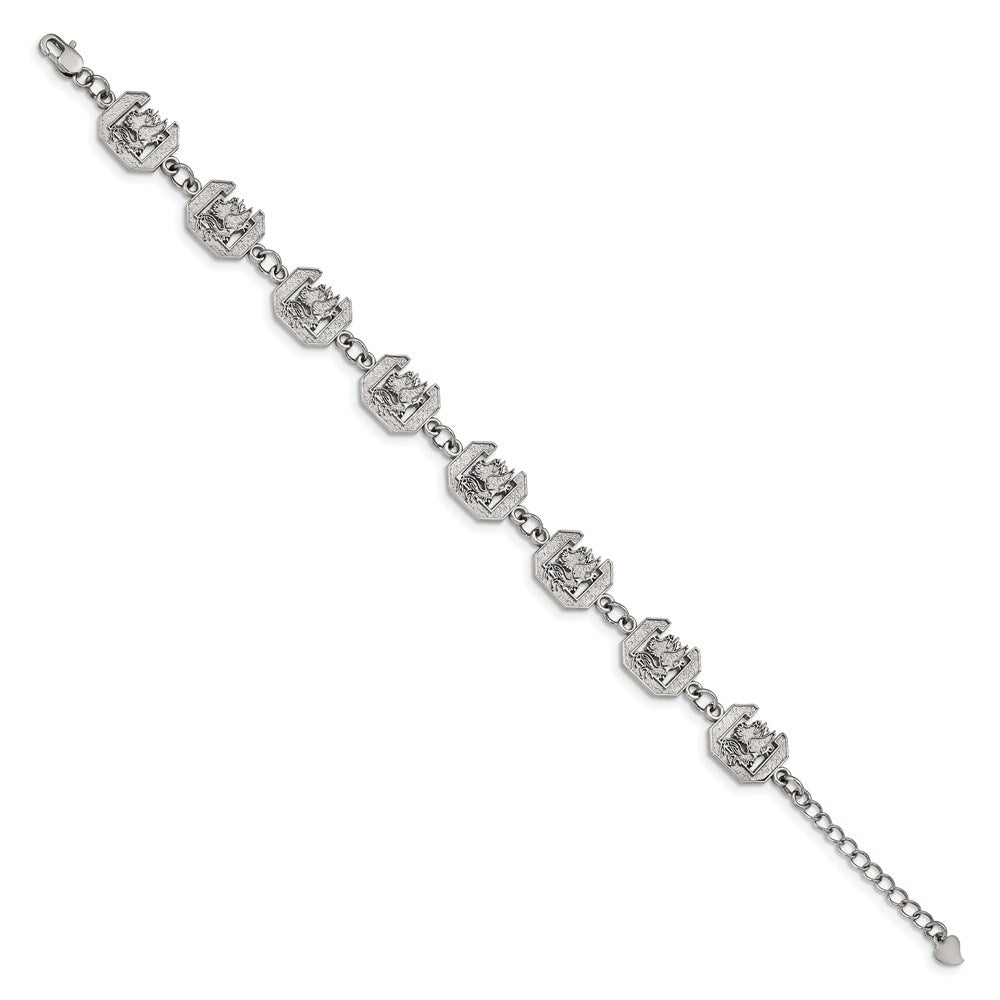 Stainless Steel U. of South Carolina Link Bracelet with 1.5 in Ext