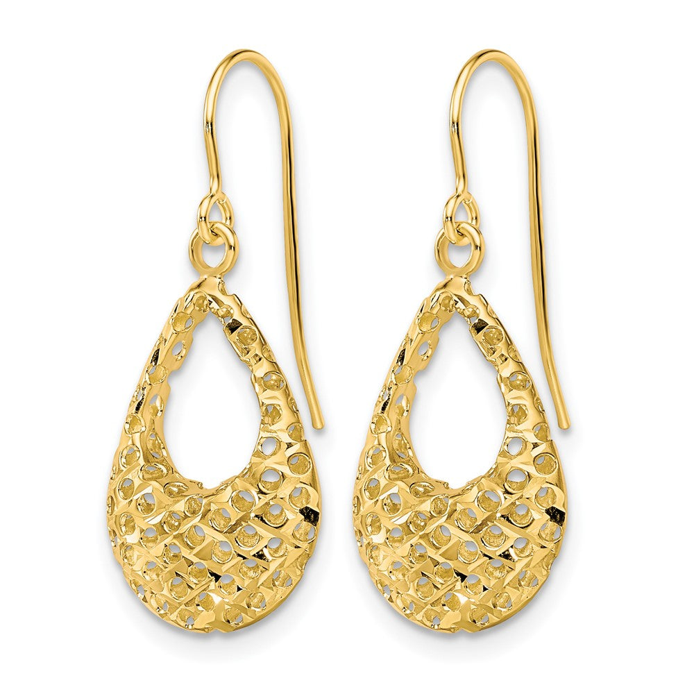 10K Textured Diamond-cut Shepherd Hook Dangle Earrings