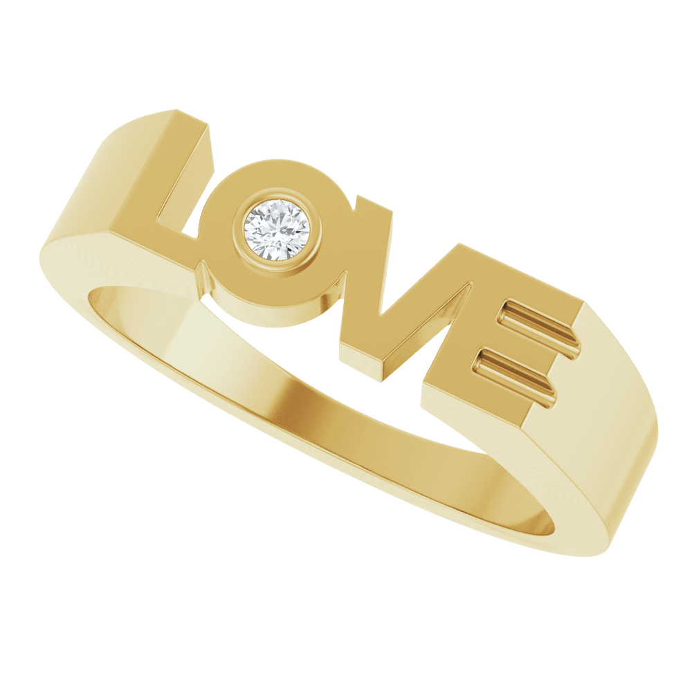 14K Gold LOVE Ring with Natural Diamond 0.03 CT