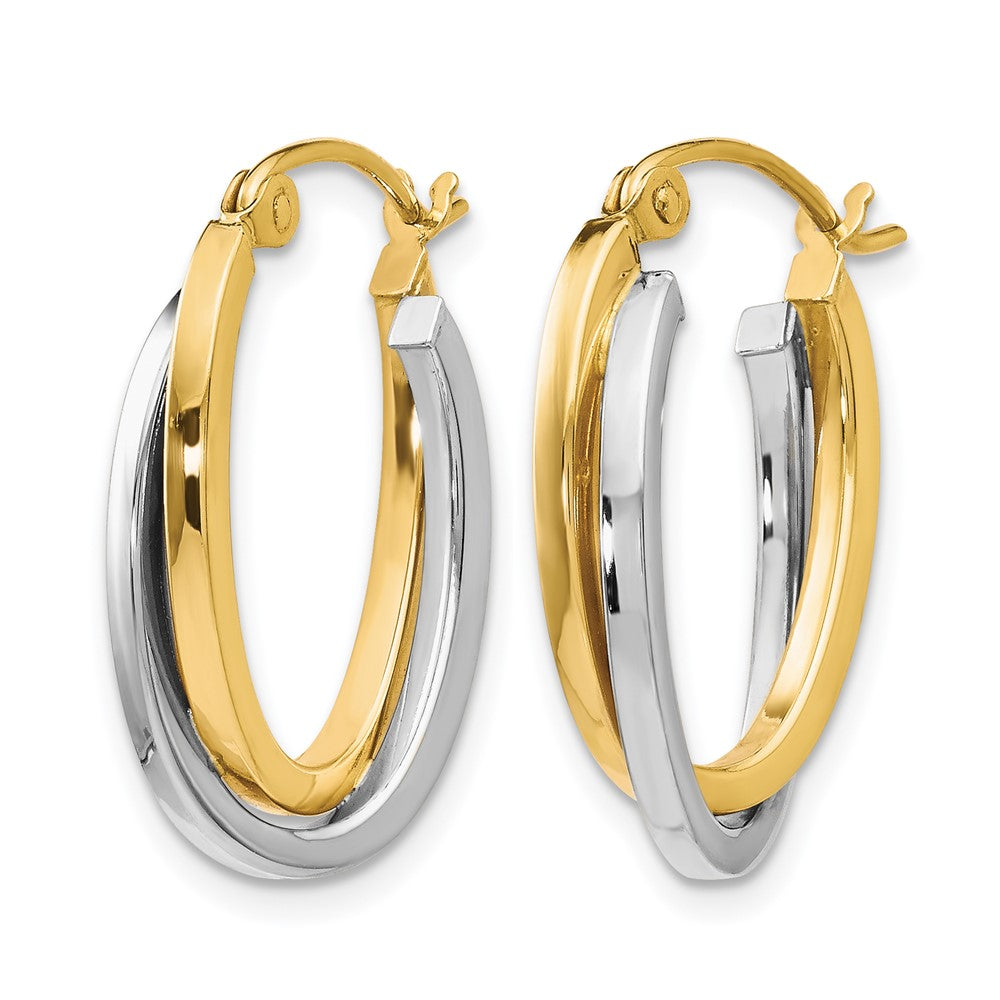 10K Two-Tone Polished Hinged Hoop Earrings