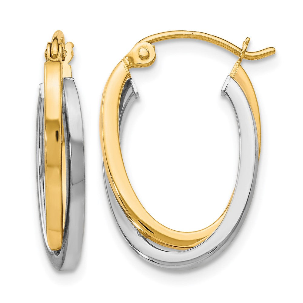 10K Two-Tone Polished Hinged Hoop Earrings