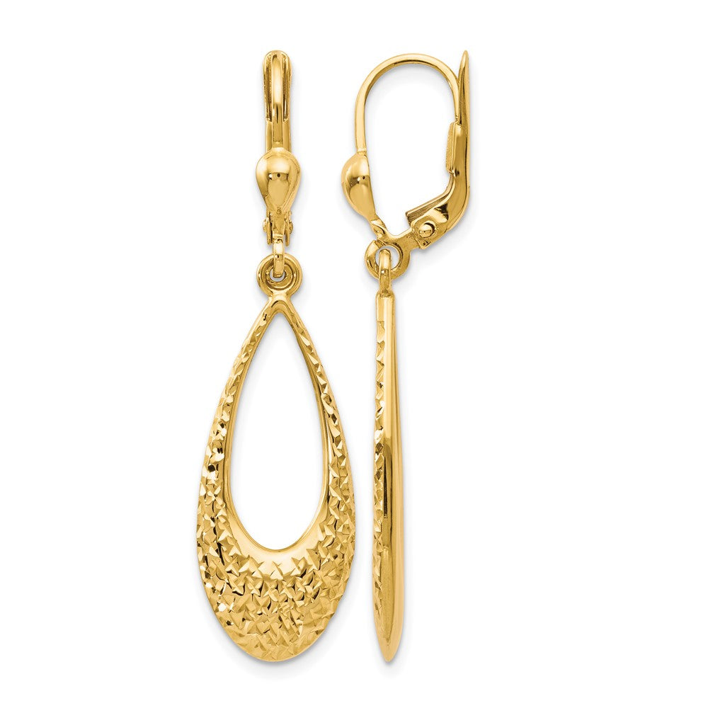 10K Polished and Diamond-cut Leverback Earrings