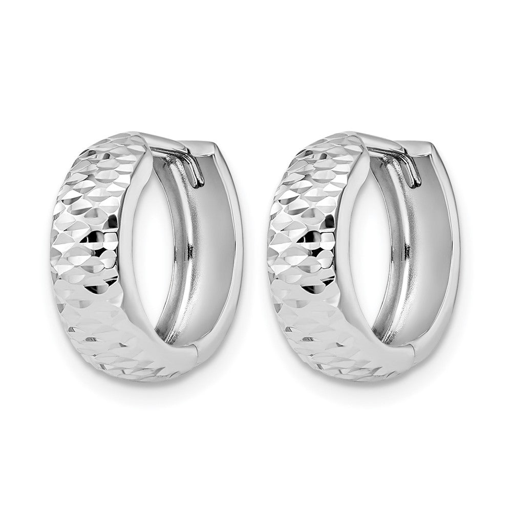 10K White Gold Polished and Diamond-cut Hoop Earrings