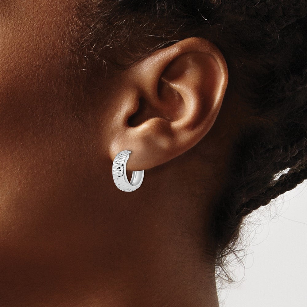 10K White Gold Polished and Diamond-cut Hoop Earrings