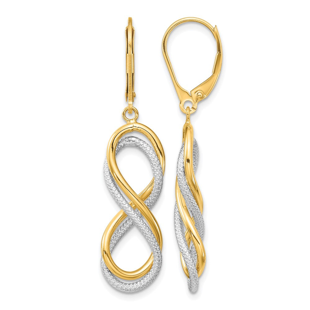 10K with White Rhodium Polished Textured Infinity Leverback Earrings
