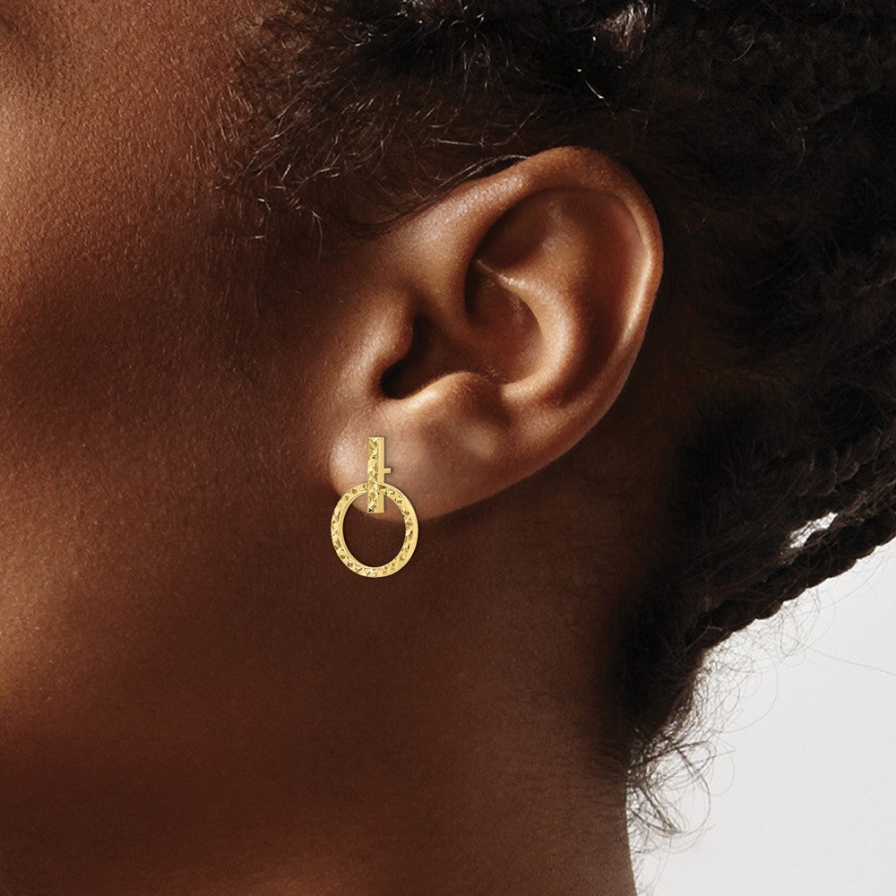 10K Polished Diamond-cut Post Dangle Earrings