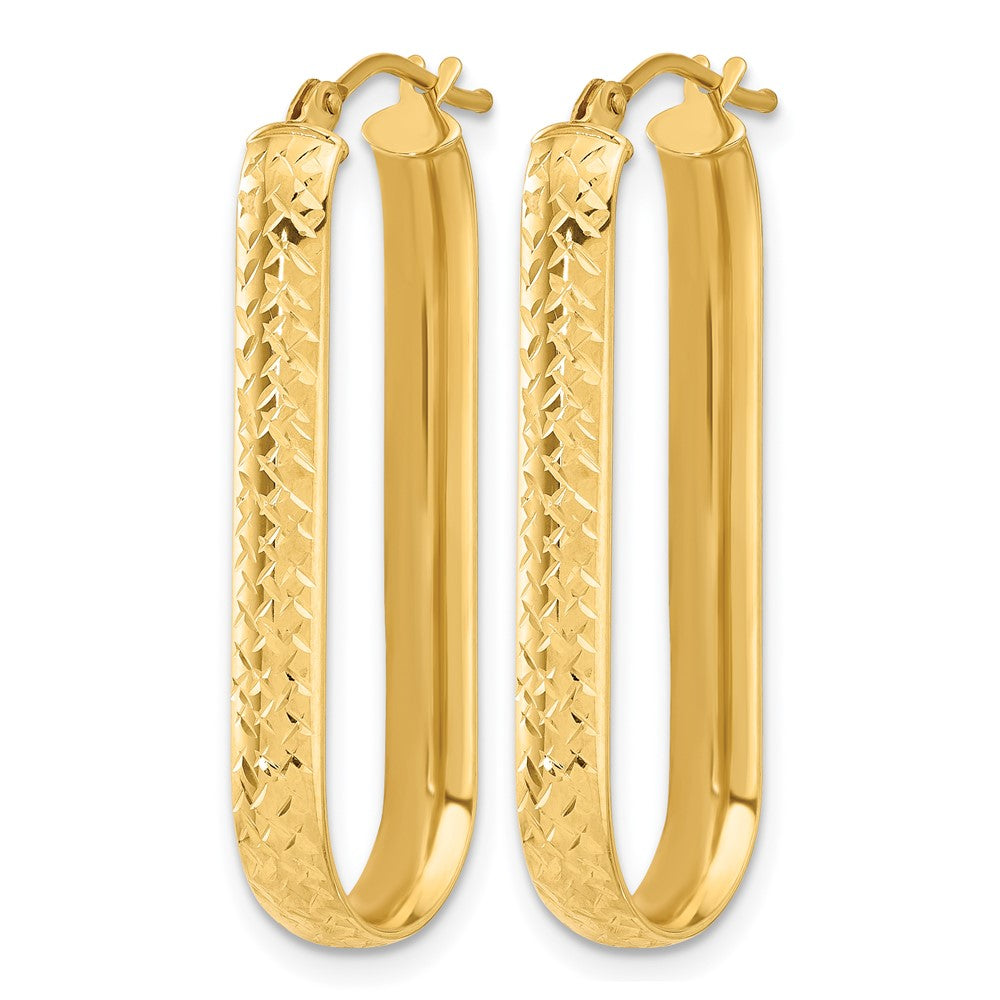 10K Polished and Diamond-cut Oval Hoop Earrings