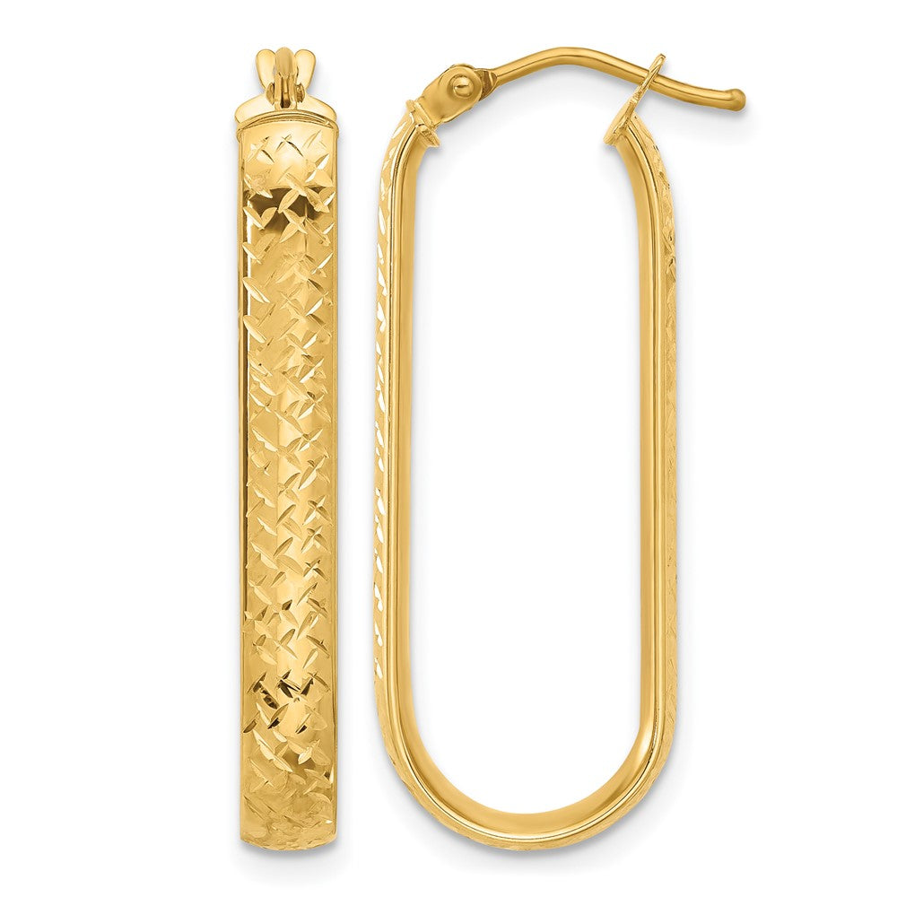 10K Polished and Diamond-cut Oval Hoop Earrings