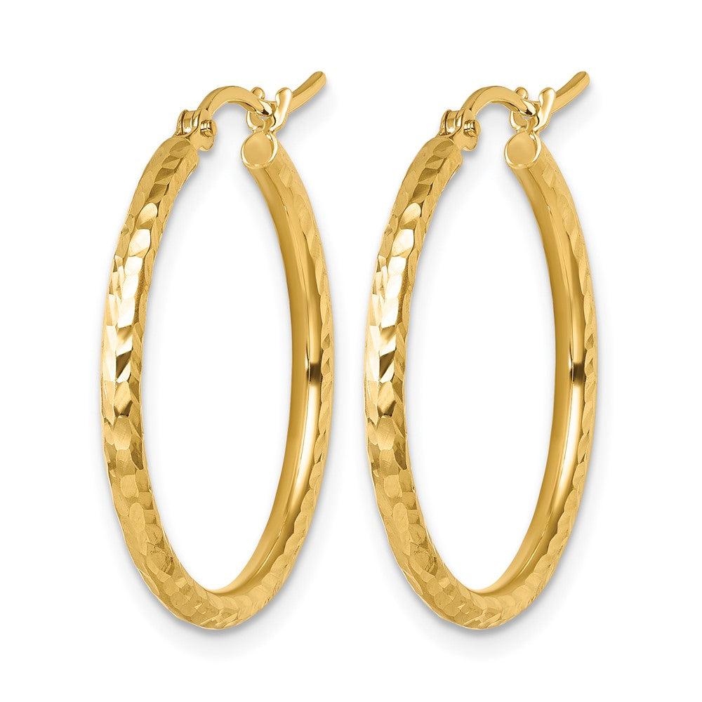 10K Diamond-cut 2mm Round Tube Hoop Earrings