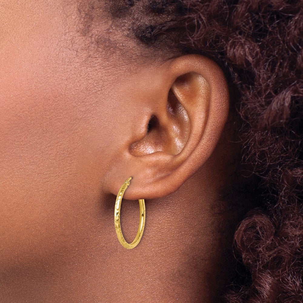 10K Diamond-cut 2mm Round Tube Hoop Earrings